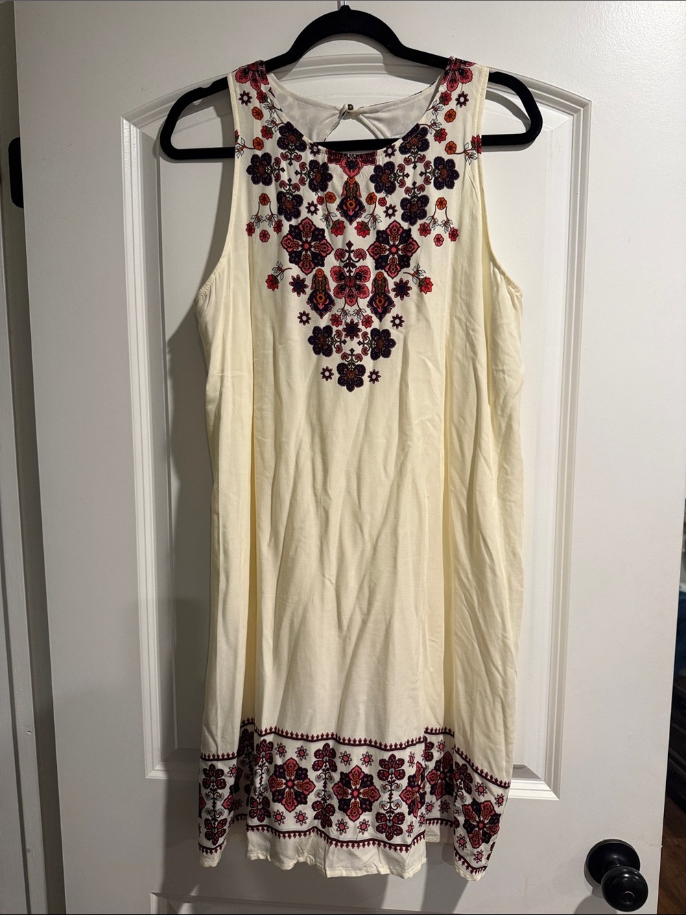 Xhilaration Cream Midi Dress with Red & Black Floral Embroidery
